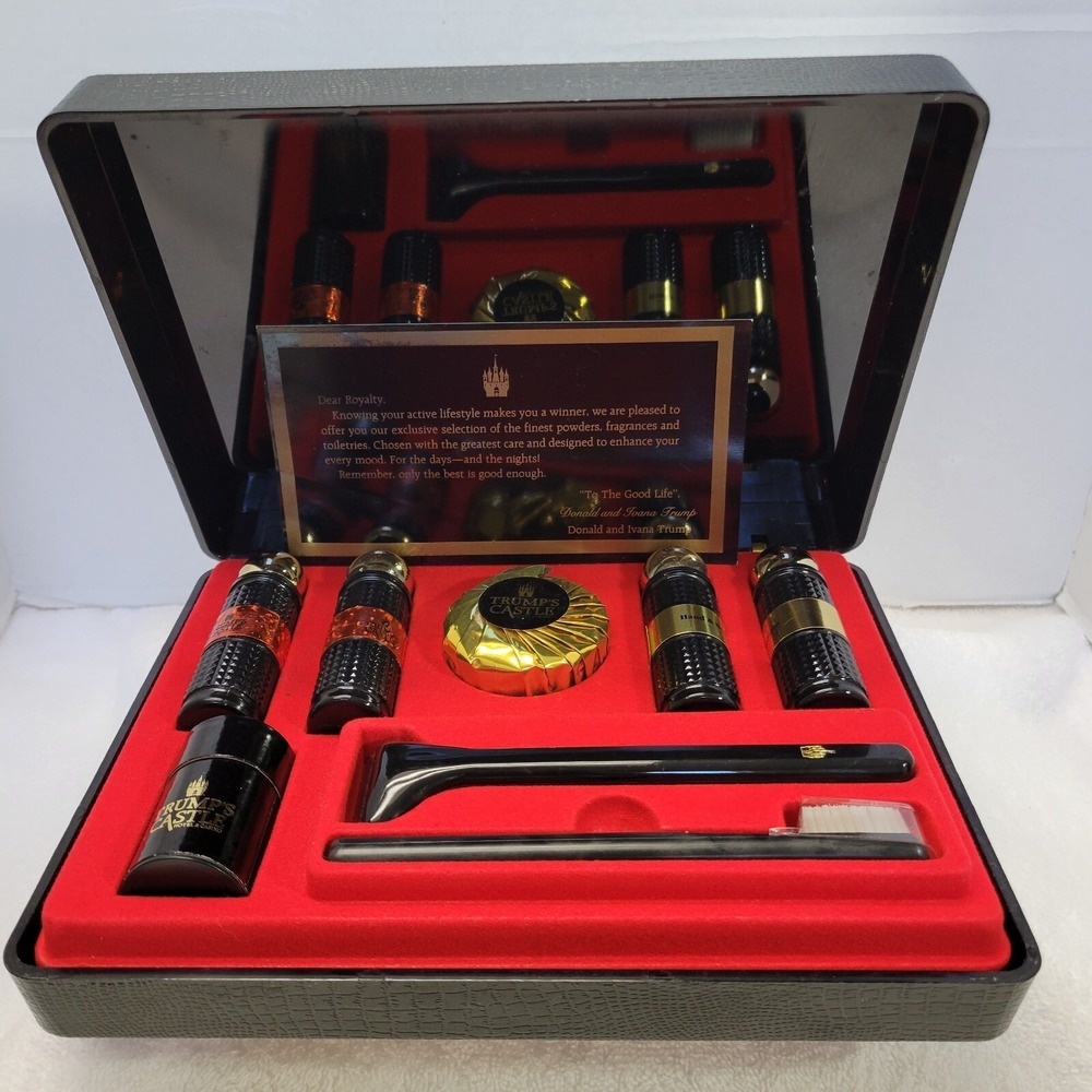 Trump's Castle Hotel & Casino Travel Toiletries Case Complete Set Empty Bottles